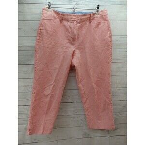 Ladies Talbots Perfect Crop Red White Striped Seersucker Capri Cropped Pants 10P
